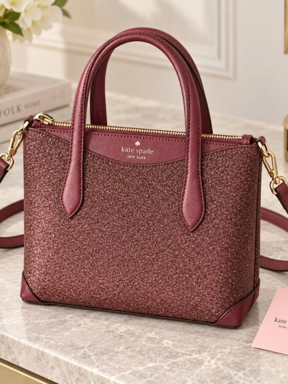 Kate Spade Deep Nova Glitter Satchel Crossbody Saffiano Trim NWT